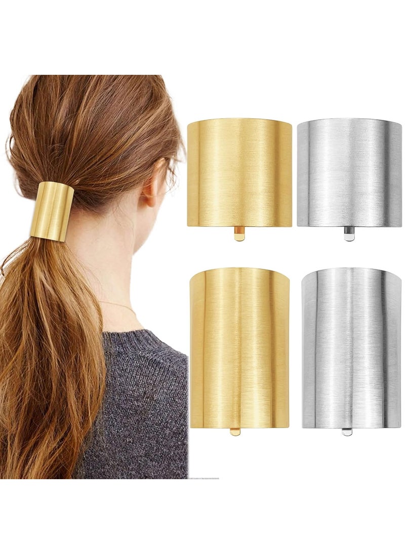 Aswewamt - 4 Pcs Ponytail Holder Hair Clips Metal High Ponytail Hair Cuff Simple Cylinder Hair Buckle Barrettes French Decorative Hair Ring for Long Hair Horsetail Accessories for Women - Image 1