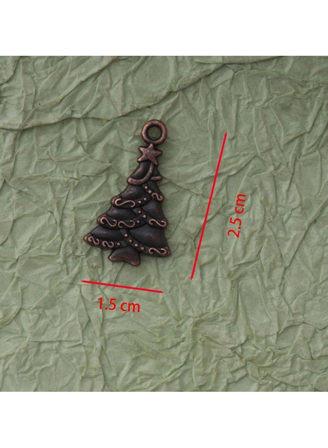 Ruwado 50 Pcs Christmas Tree Charms Cute 2.5 X 1.5 Cm Vintage Metal Hanging Pendants Beads For Diy Jewelry Making Christmas Decoration Necklace Bracelet Crafting Décor (Antique Copper) - Image 2