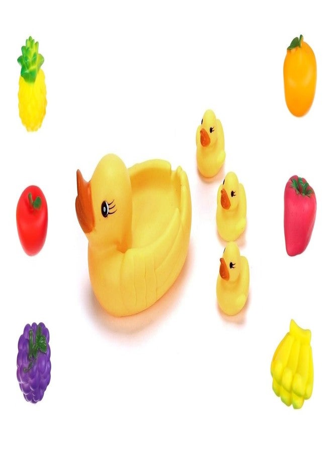 Quasar Fruit Duck Family Swimming Water Toys Non-Toxic, BPA Free Colorful Soft Rubber Float Squeeze Sound Squeezy Bathing Toy for Baby 10 Piece Chu Chu Toy Set - Image 1