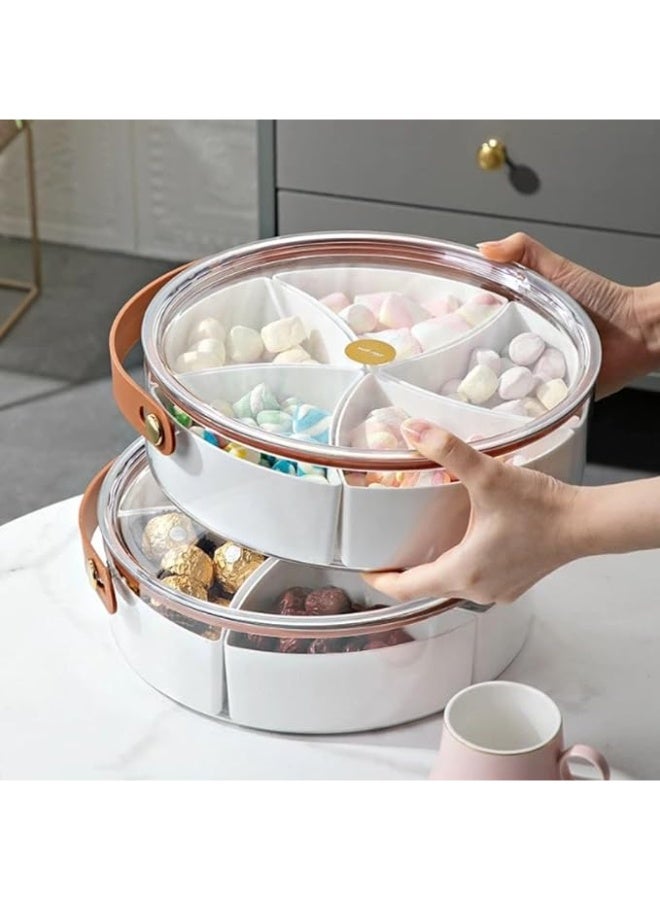 صينية تقديم مقسمة شفافة مع غطاء ومقبض – علبة متعددة الاستخدام لتخزين وتقديم الطعام والحلوى والفواكه والمكسرات - Image 1