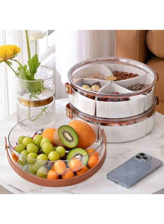 صينية تقديم مقسمة شفافة مع غطاء ومقبض – علبة متعددة الاستخدام لتخزين وتقديم الطعام والحلوى والفواكه والمكسرات - Image 3