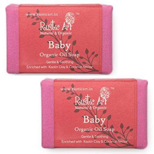 Rustic Art Baby Organic Soap | Cold-Processed Handmade | Coconut Nectar, Aloe & Coconut Milk for Delicate Skin | Vegan, Natural | 100 g (p[ack of 2) - Image 1