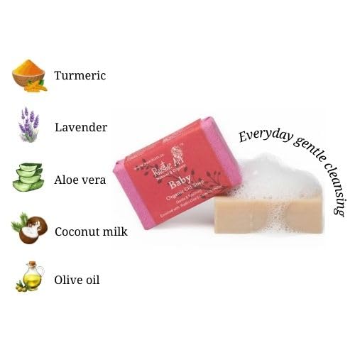 Rustic Art Baby Organic Soap | Cold-Processed Handmade | Coconut Nectar, Aloe & Coconut Milk for Delicate Skin | Vegan, Natural | 100 g (p[ack of 2) - Image 4