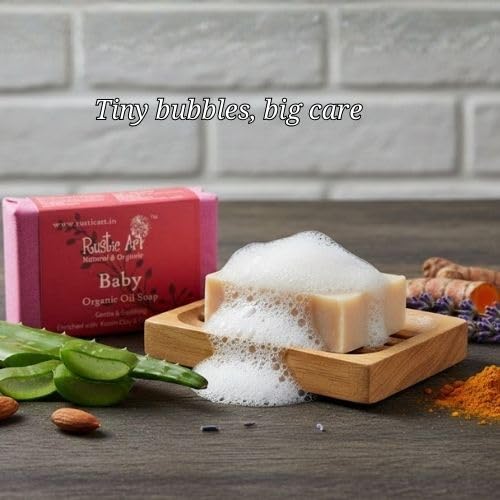 Rustic Art Baby Organic Soap | Cold-Processed Handmade | Coconut Nectar, Aloe & Coconut Milk for Delicate Skin | Vegan, Natural | 100 g (p[ack of 2) - Image 3
