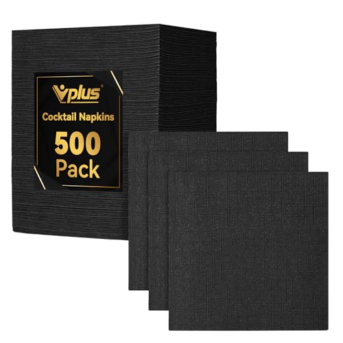 Vplus 500 Pack Black Cocktail Napkins, Elegant Beverage Napkins, 3-Ply Disposable Paper Napkins 4.9x4.9 inch, Perfect for Restaurant, Bar, Party, Wedding, Dessert - Image 1