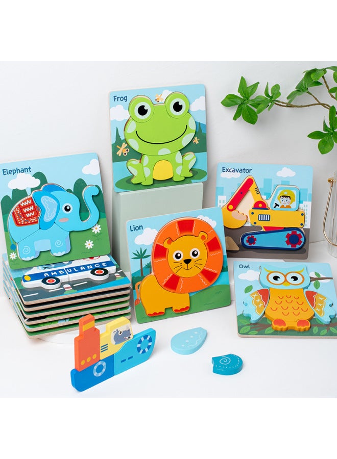 Processing Custom Baby Enlightenment Cartoon Vehicle Animal 3d Three-dimensional Puzzle Wooden Children's Educational Toys-Color:Funny Animals  - Image 3