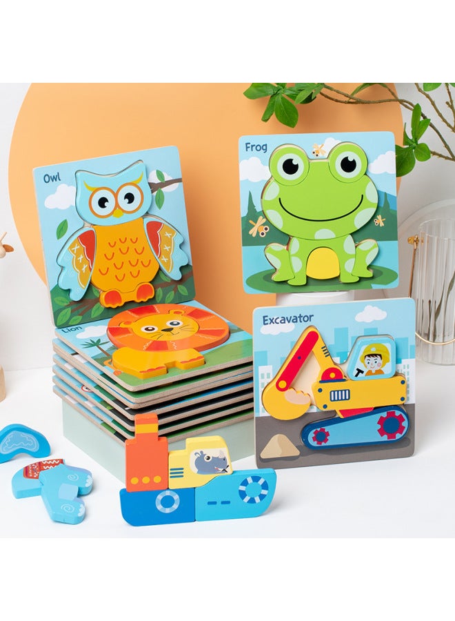 Processing Custom Baby Enlightenment Cartoon Vehicle Animal 3d Three-dimensional Puzzle Wooden Children's Educational Toys-Color:Funny Animals  - Image 2