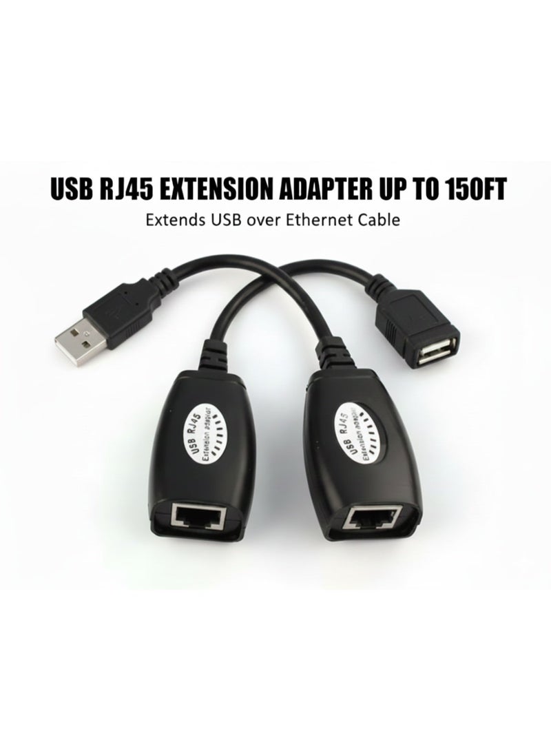 USB RJ45 Extension Adapter Set Extend USB Over Ethernet Cable Up to 150 Feet Male to Female USB Connectors Plug and Play Ideal for Printers Cameras Keyboards and More - Image 1