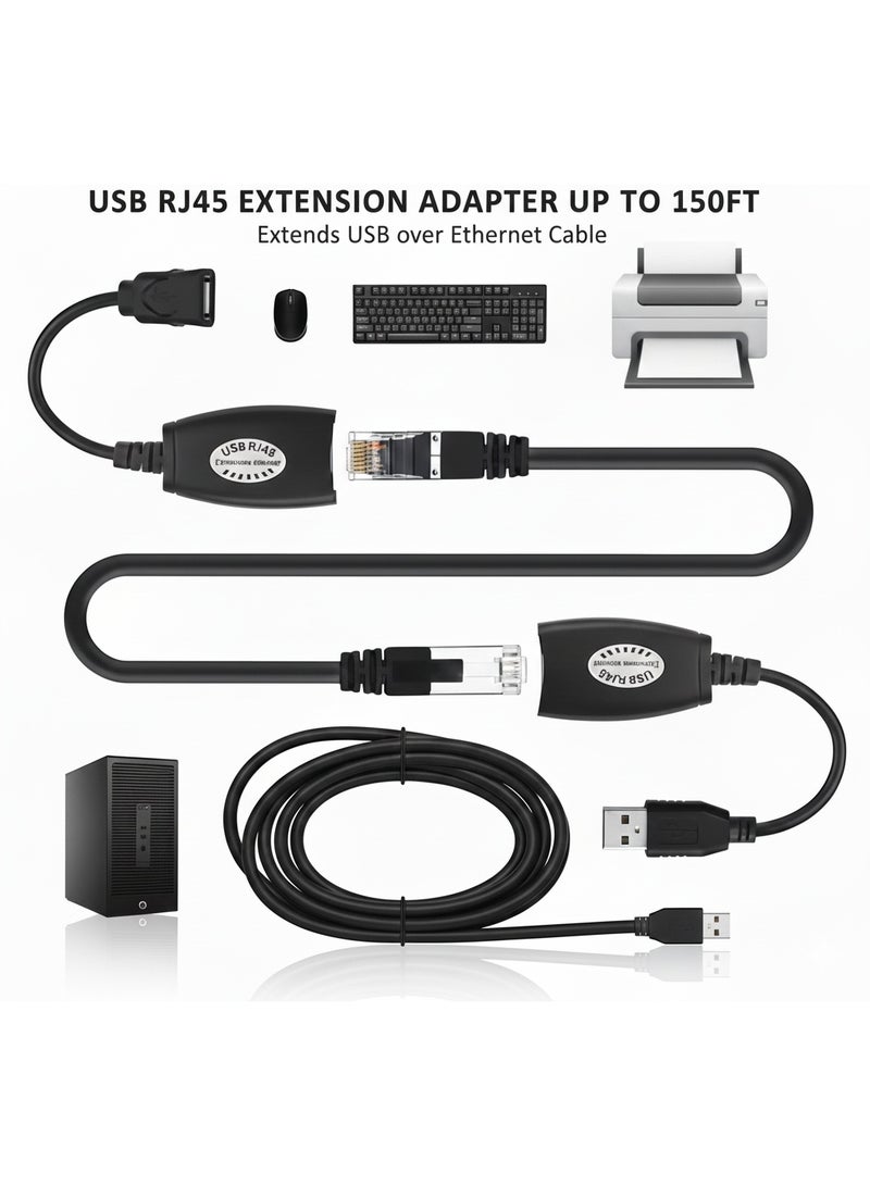 USB RJ45 Extension Adapter Set Extend USB Over Ethernet Cable Up to 150 Feet Male to Female USB Connectors Plug and Play Ideal for Printers Cameras Keyboards and More - Image 4