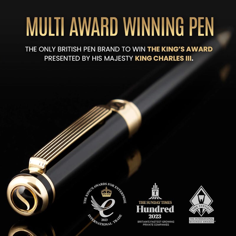 Scriveiner Black Lacquer Ballpoint Pen with 24K Gold Finish - Luxury Writing Instrument Gift Set - Image 2