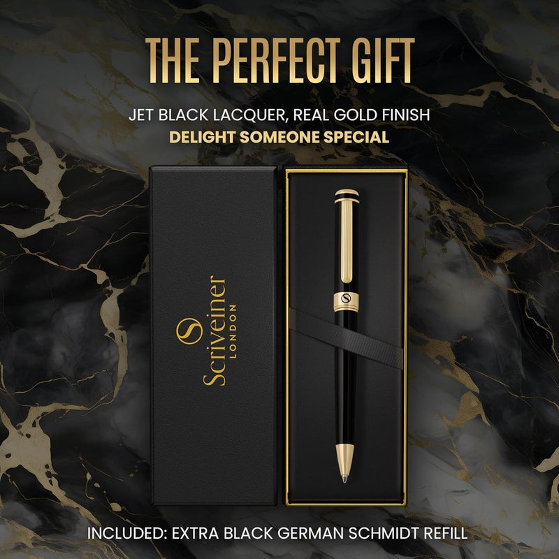 Scriveiner Black Lacquer Ballpoint Pen with 24K Gold Finish - Luxury Writing Instrument Gift Set - Image 3