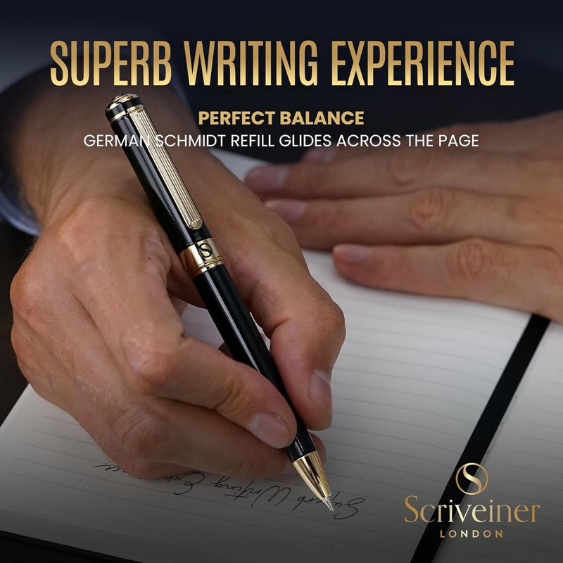 Scriveiner Black Lacquer Ballpoint Pen with 24K Gold Finish - Luxury Writing Instrument Gift Set - Image 4