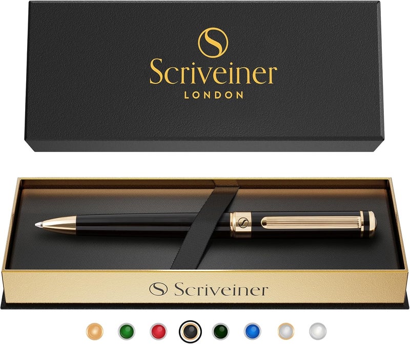 Scriveiner Black Lacquer Ballpoint Pen with 24K Gold Finish - Luxury Writing Instrument Gift Set - Image 1