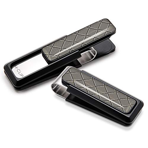 M-Clip Black Aluminum Money Clip with Silver Herringbone Inlay - Image 1