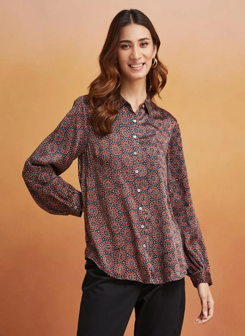 فاب انديا Red Rayon Blend Printed Shirt