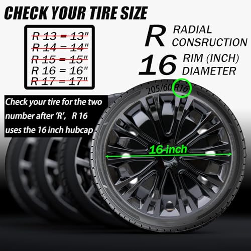 Aiqiying Hubcap Wheel Cover Replacement R16 Hub Caps Universal-Fit Steel Wheel Rim Cover ABS Material Exterior Accessories for Car Truck SUV -Set of 4（16-inch，Black） - Image 2
