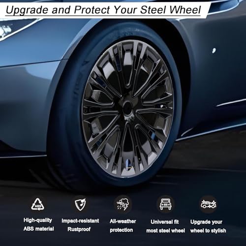Aiqiying Hubcap Wheel Cover Replacement R16 Hub Caps Universal-Fit Steel Wheel Rim Cover ABS Material Exterior Accessories for Car Truck SUV -Set of 4（16-inch，Black） - Image 5