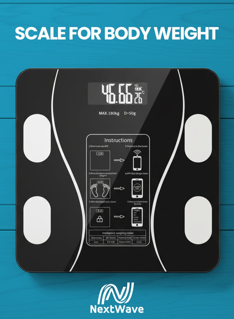 الموجة التالية ميزان ذكي لقياس وزن الجسم | ميزان حمام رقمي مع تطبيق | يقيس مؤشر كتلة الجسم، الوزن، نسبة الدهون، كتلة العضلات | تقنية سهلة الاستخدام | الحد الأقصى للوزن ١٨٠ كجم / ٤٠٠ رطل - Image 1