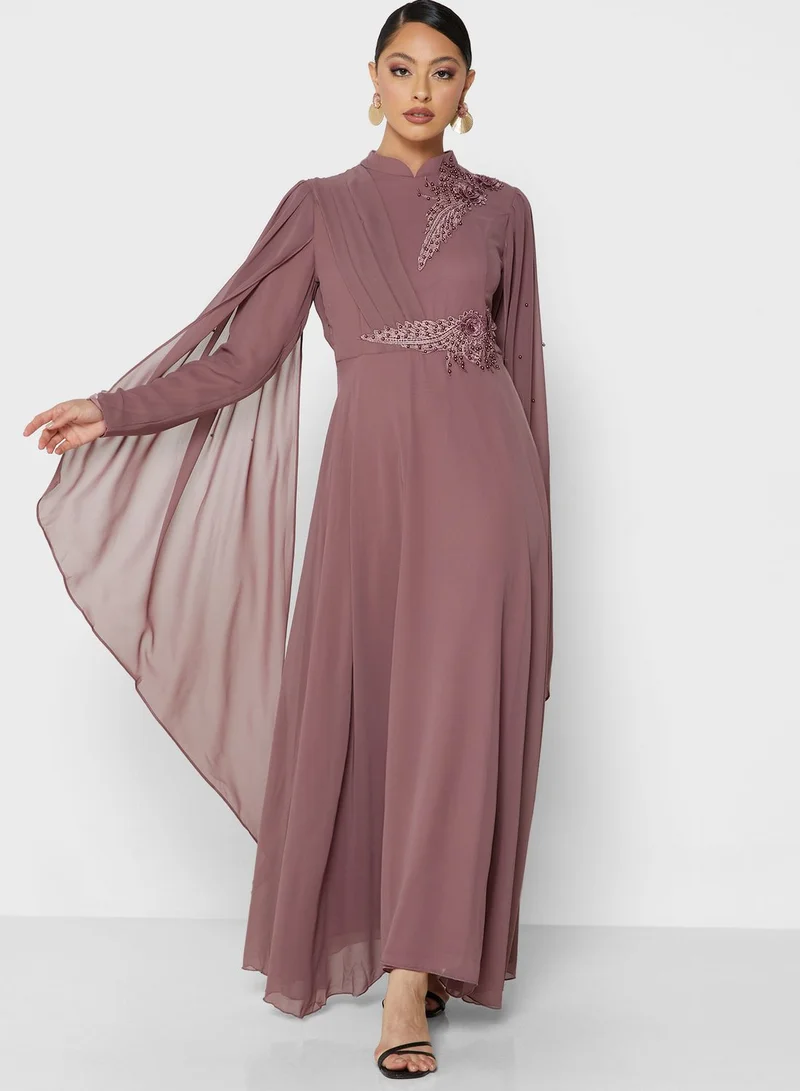Khizana Embroidered Cape Sleeve Dress