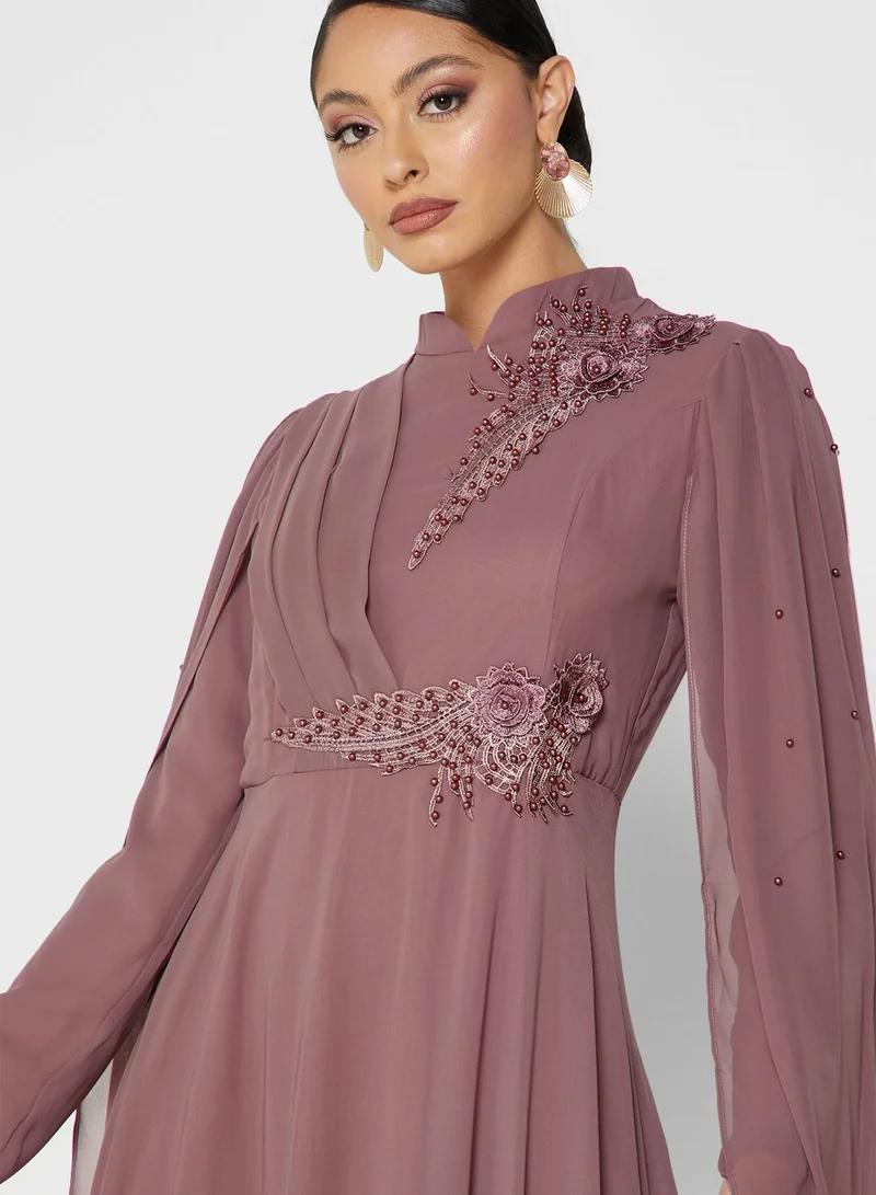 Khizana Embroidered Cape Sleeve Dress