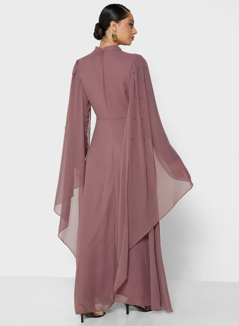 Khizana Embroidered Cape Sleeve Dress
