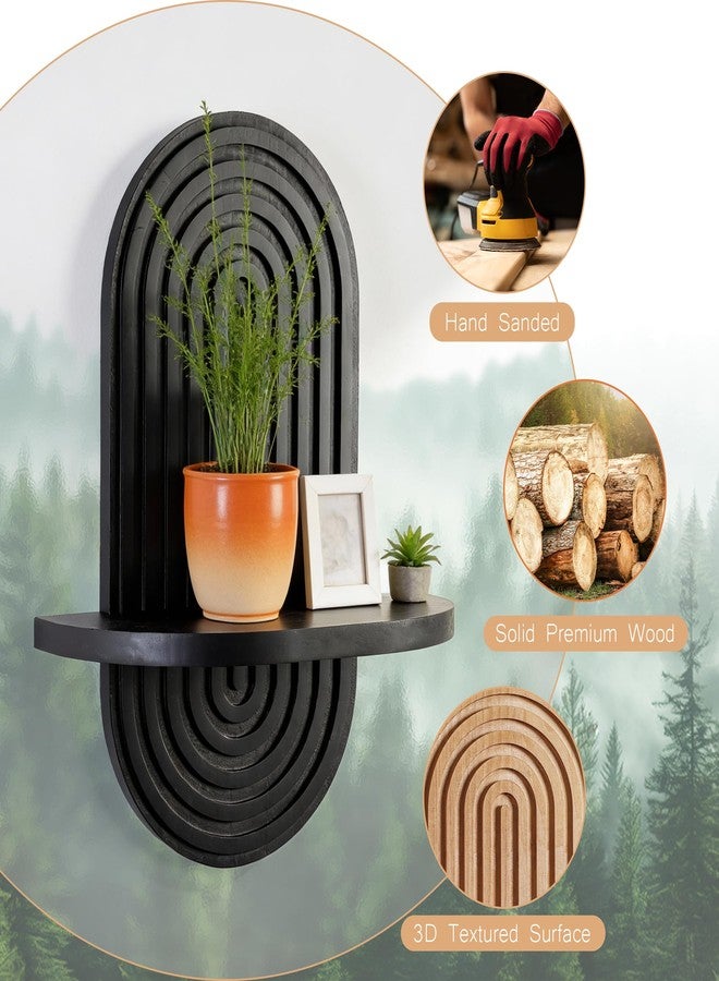 Heiple Set of 2 Boho Arched Floating Shelf 15.7”x 7.8”3D Wooden Plant Wall Shelf for Living Room, Bedroom Mid-Century Modern Wall Decor (Black, 11.7 * 15.7) - Image 4
