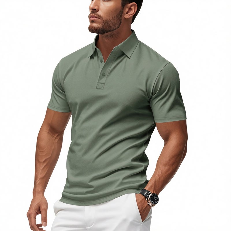 Men's Quick-Dry Polo Shirt Short Sleeve Golf Casual Breathable Turn-Down Collar - Image 1