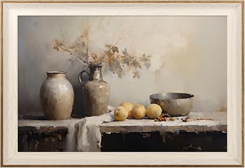 ASTRDECOR Framed Kitchen Wall Art Prints Rustic Kitchen Farmhouse Wall Decor Living Room Vintage Jars Still Life Oil Painting Dining Room Wall Decor Fruits Botanical Canvas Wall Art16x 24 - Image 1