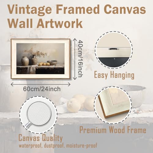 ASTRDECOR Framed Kitchen Wall Art Prints Rustic Kitchen Farmhouse Wall Decor Living Room Vintage Jars Still Life Oil Painting Dining Room Wall Decor Fruits Botanical Canvas Wall Art16x 24 - Image 3