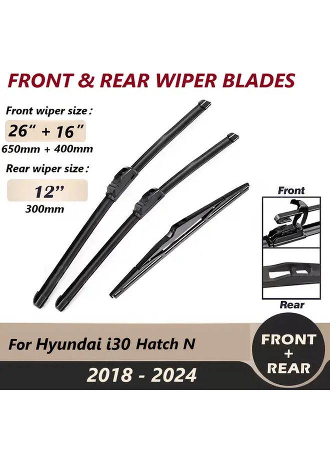 Frameless Windshield Wiper Set 3pcs Kit For HYUNDAI i30 2018 2024 - Image 1