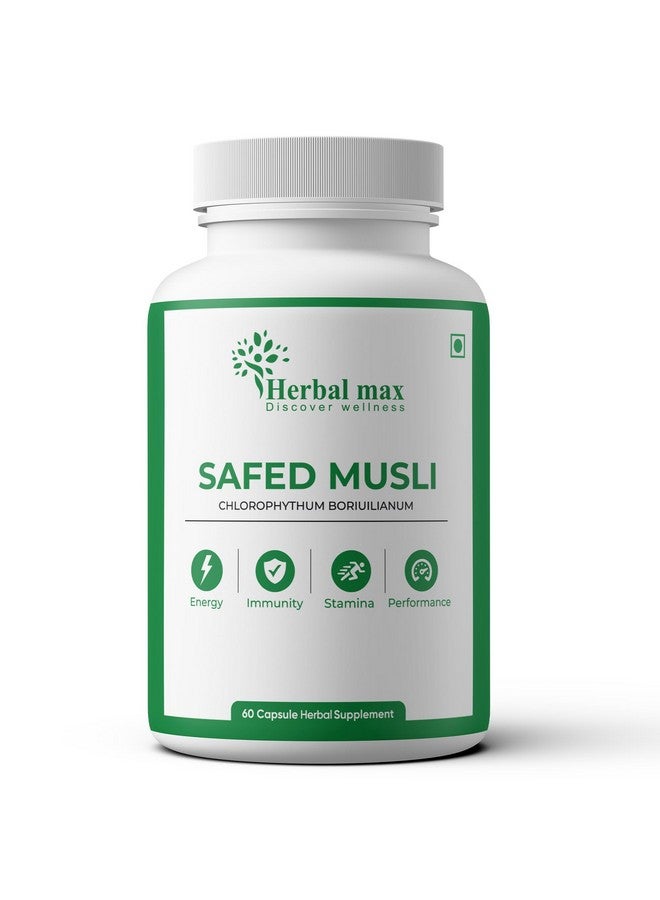 Herbal Max Herbal Max Safed Musli Capsules - 60 Capsule For Natural Energy, Immunity Boost, Stamina & Stress Relief with Shilajit, Ashwagandha, & Gokshura For Enhanced Performance & Body Strength For Men & Women  - Image 1