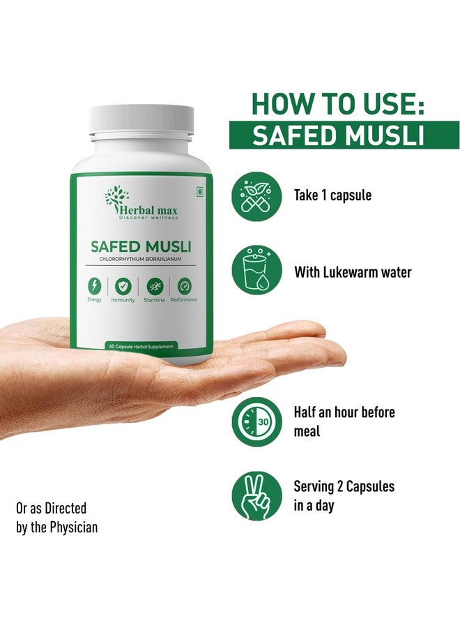 Herbal Max Herbal Max Safed Musli Capsules - 60 Capsule For Natural Energy, Immunity Boost, Stamina & Stress Relief with Shilajit, Ashwagandha, & Gokshura For Enhanced Performance & Body Strength For Men & Women  - Image 5