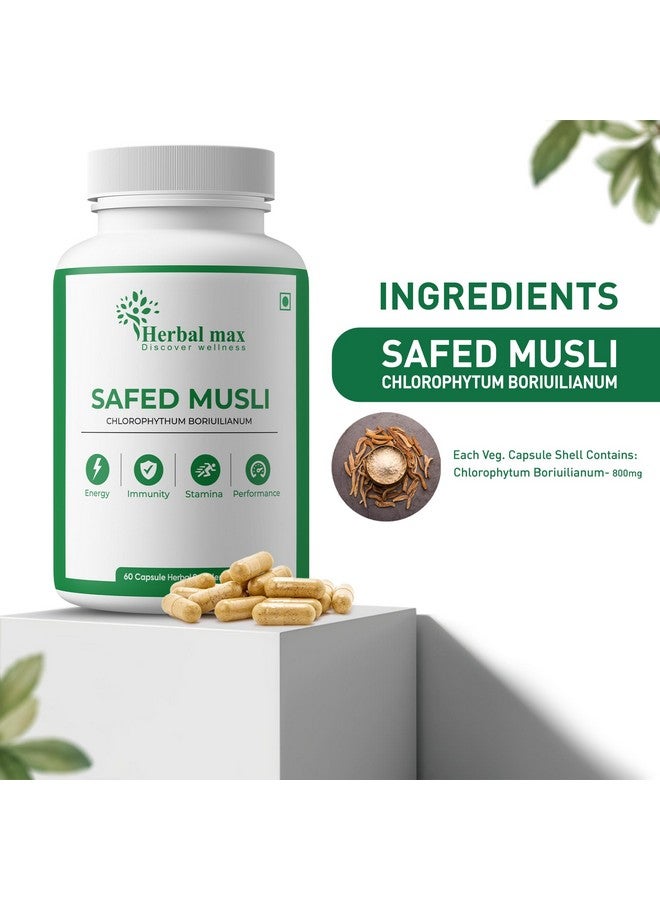Herbal Max Herbal Max Safed Musli Capsules - 60 Capsule For Natural Energy, Immunity Boost, Stamina & Stress Relief with Shilajit, Ashwagandha, & Gokshura For Enhanced Performance & Body Strength For Men & Women  - Image 2