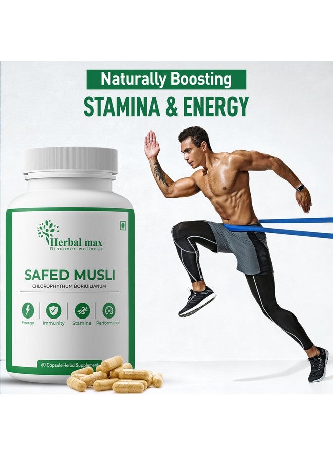 Herbal Max Herbal Max Safed Musli Capsules - 60 Capsule For Natural Energy, Immunity Boost, Stamina & Stress Relief with Shilajit, Ashwagandha, & Gokshura For Enhanced Performance & Body Strength For Men & Women  - Image 3