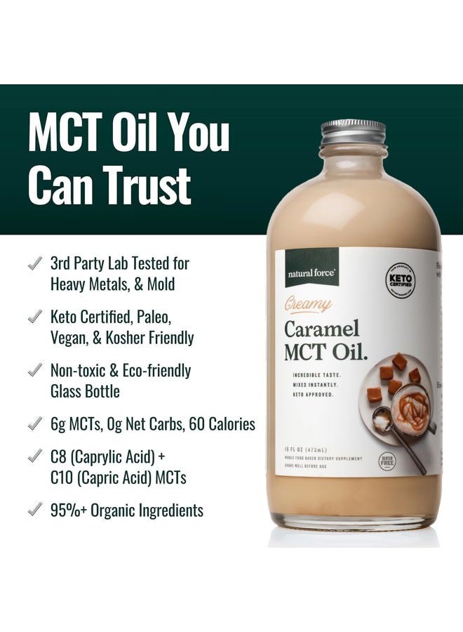 Natural Force Creamy Caramel MCT Oil – Non Dairy, Keto Certified, Emulsified MCTs for Low-Carb, Ketogenic Coffee, Smoothies, & Shakes - Mixes Instantly + No Blending Required – 16 Oz Glass Bottle - Image 2