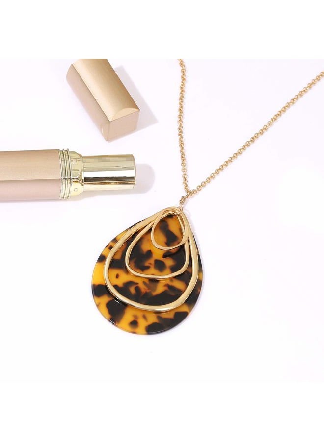 MOLOCH Long Necklace for Women Girls Geometry Teardrop Acrylic Circle Pendant Necklace Statement Boho Acetate Resin Necklace Minimalist Gift(Tortoiseshell) - Image 4