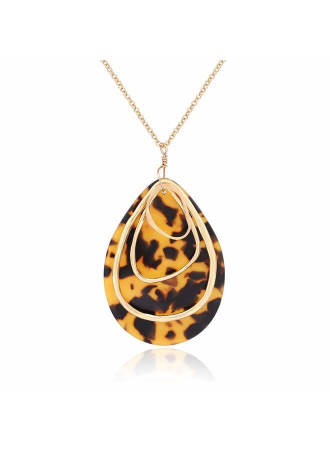 MOLOCH Long Necklace for Women Girls Geometry Teardrop Acrylic Circle Pendant Necklace Statement Boho Acetate Resin Necklace Minimalist Gift(Tortoiseshell) - Image 1