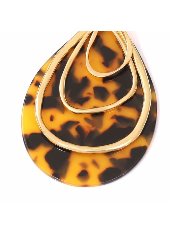 MOLOCH Long Necklace for Women Girls Geometry Teardrop Acrylic Circle Pendant Necklace Statement Boho Acetate Resin Necklace Minimalist Gift(Tortoiseshell) - Image 5