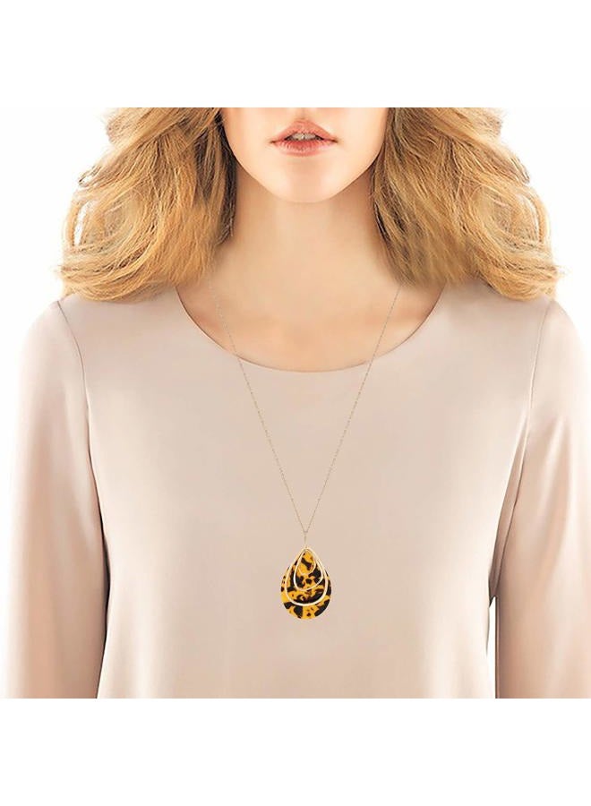 MOLOCH Long Necklace for Women Girls Geometry Teardrop Acrylic Circle Pendant Necklace Statement Boho Acetate Resin Necklace Minimalist Gift(Tortoiseshell) - Image 2