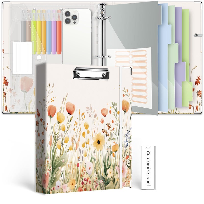 BVSSX 3 Ring 1 Inch Binder Organizer, BVSSX Three Ring Binders with Clipboard, 5-Tabs Pockets Dividers, Plastic Folder, 18 Divider Stikers,Pen Loop (Weeds, Letter Size) - Image 1