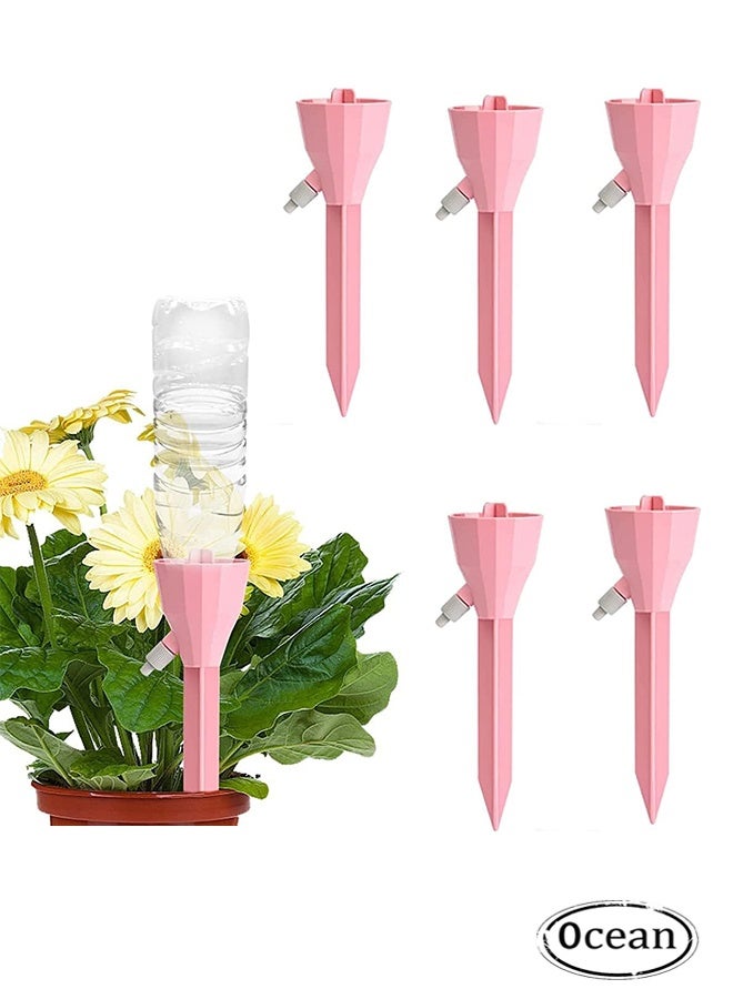 JS 5 PCS New Upgraded Plant Self Watering Spikes, Adjustable Plant Watering Devices with Slow Release Control Switch Water Dripper, Watering Planter Insert, Automatic Plant Waterer for Vacations (Pink) - Image 1