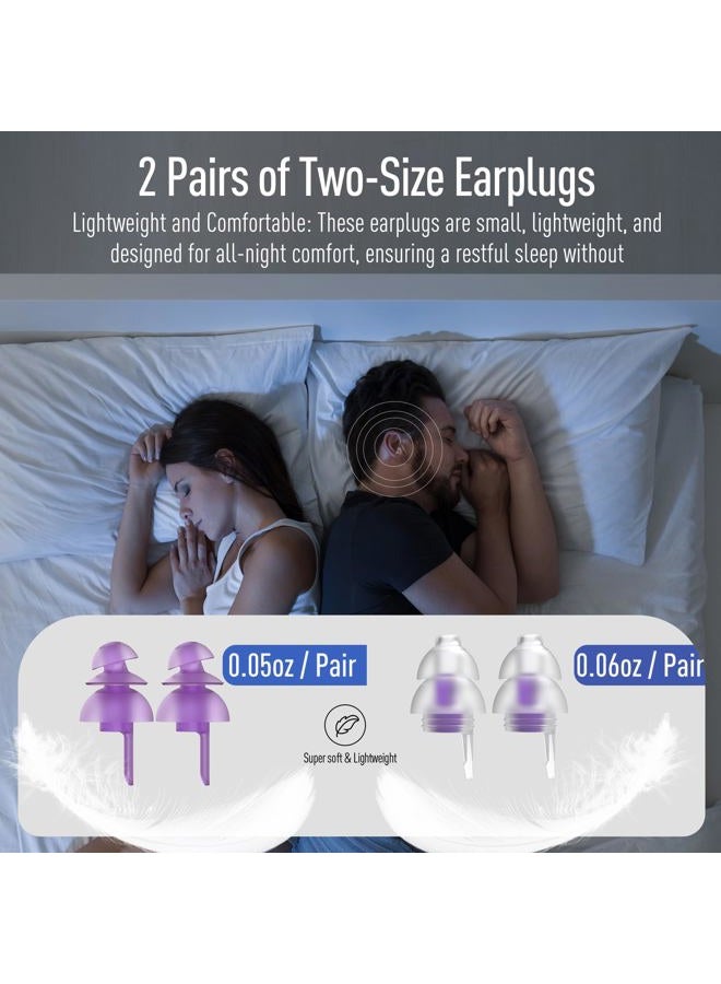 Hearprotek Sleeping Ear Plugs, 2 Pairs Ear Plugs (32db & 30db) Ultra Soft Noise Reduction and Hearing Protection earplugs for Side Sleepers, snoring, Travel, Working, Safety (Purple) - Image 2