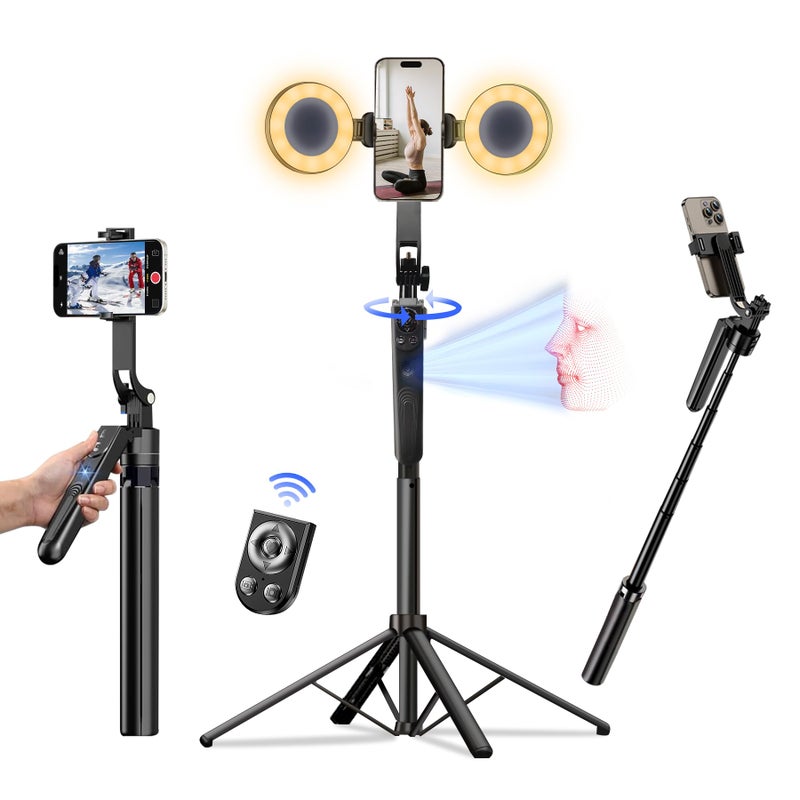 DMYWB Auto Face Tracking Tripod for iPhone with Light No APP Needed 709 Phone Camera Tripod Stand 360 Rotation Selfie Stick Follows Your Movement with Remote for Content Creator Vlog Live Stream - Image 2