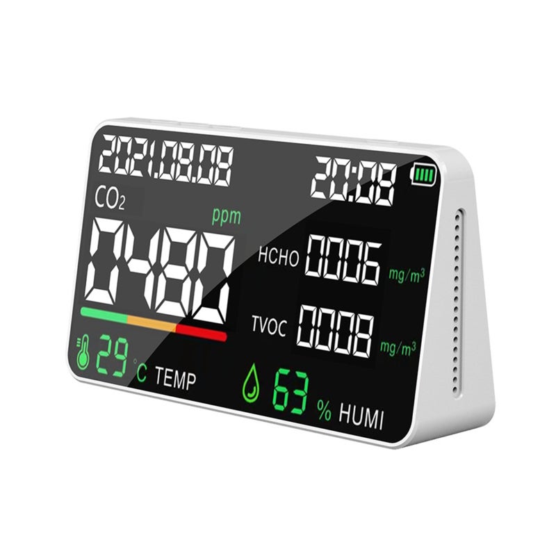 Portable Air Quality Monitor LED Digital 5 in 1 Formaldehyde HCHO TVOC Temperature Humidity Tester Indoor CO2 Detector Rechargeable Carbon Dioxide Meter for Room Office Greenhouse Warehouse - Image 1