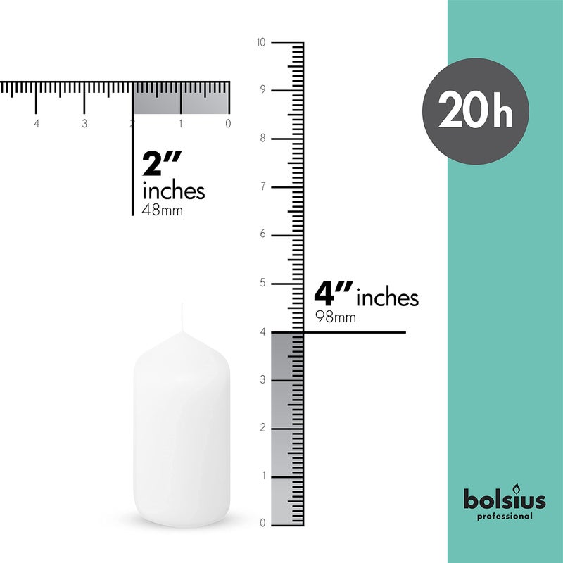 BOLSIUS Set of 20 White Pillar Candles - 2x4 inch Unscented Candle Set - Dripless Clean Burning Smokeless Dinner Candle - Perfect for Wedding Candles, Parties and Special Occasions - Image 2