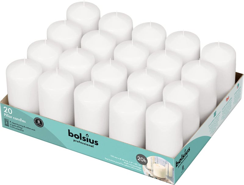 BOLSIUS Set of 20 White Pillar Candles - 2x4 inch Unscented Candle Set - Dripless Clean Burning Smokeless Dinner Candle - Perfect for Wedding Candles, Parties and Special Occasions - Image 1