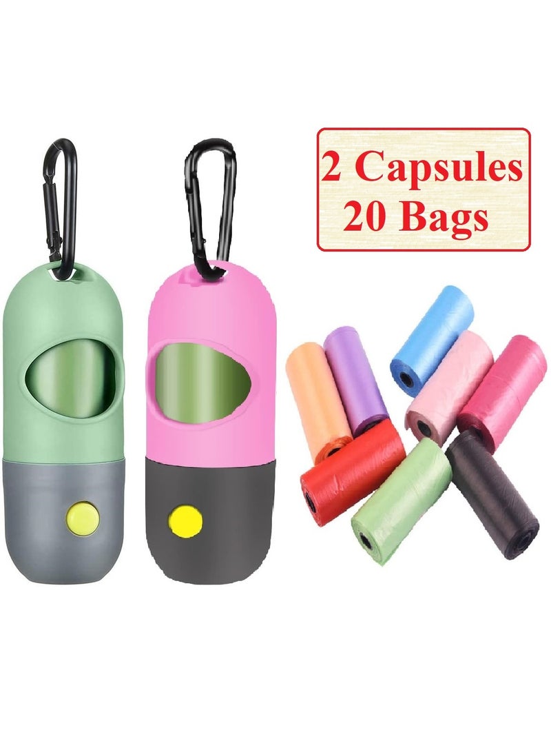 Dog Diaper Capsule Bag Dispenser with Built-in LED Flashlight and Metal Clip for Leash, 2pcs Capsule 20pcs Bags, Dog Walking Accessory (Random Color) - Image 1