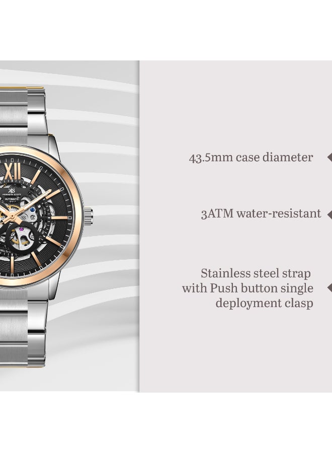 KENNETH SCOTT Men's Stainless Steel Automatic  Watch K24324-KBSN - 43.5 mm  - Image 5