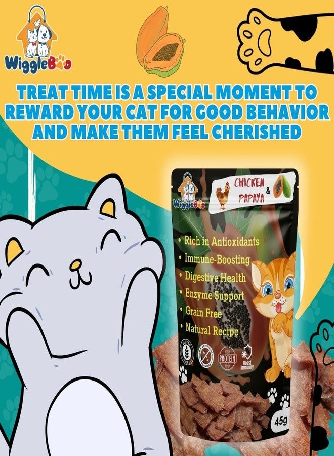 WiggleBoo مكافآت ويغل بو للقطط بنكهة الدجاج والبابايا | غنية بالبروتين | غنية بالألياف | وجبات خفيفة صحية مقرمشة (45 غرام) - Image 4