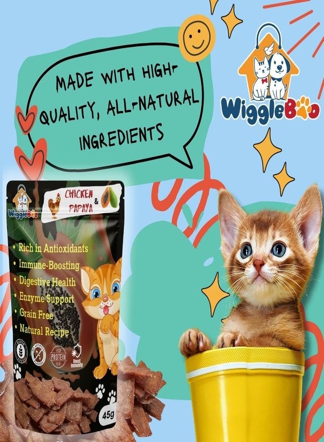 WiggleBoo مكافآت ويغل بو للقطط بنكهة الدجاج والبابايا | غنية بالبروتين | غنية بالألياف | وجبات خفيفة صحية مقرمشة (45 غرام) - Image 2